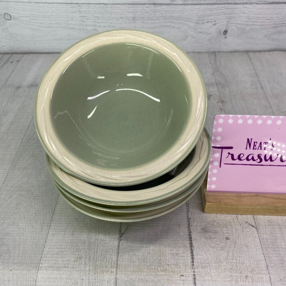 Epoch C EXPRESSIONS Sage Green Embossed Rope Edge Rim Soup Cereal Bowls Set of 4